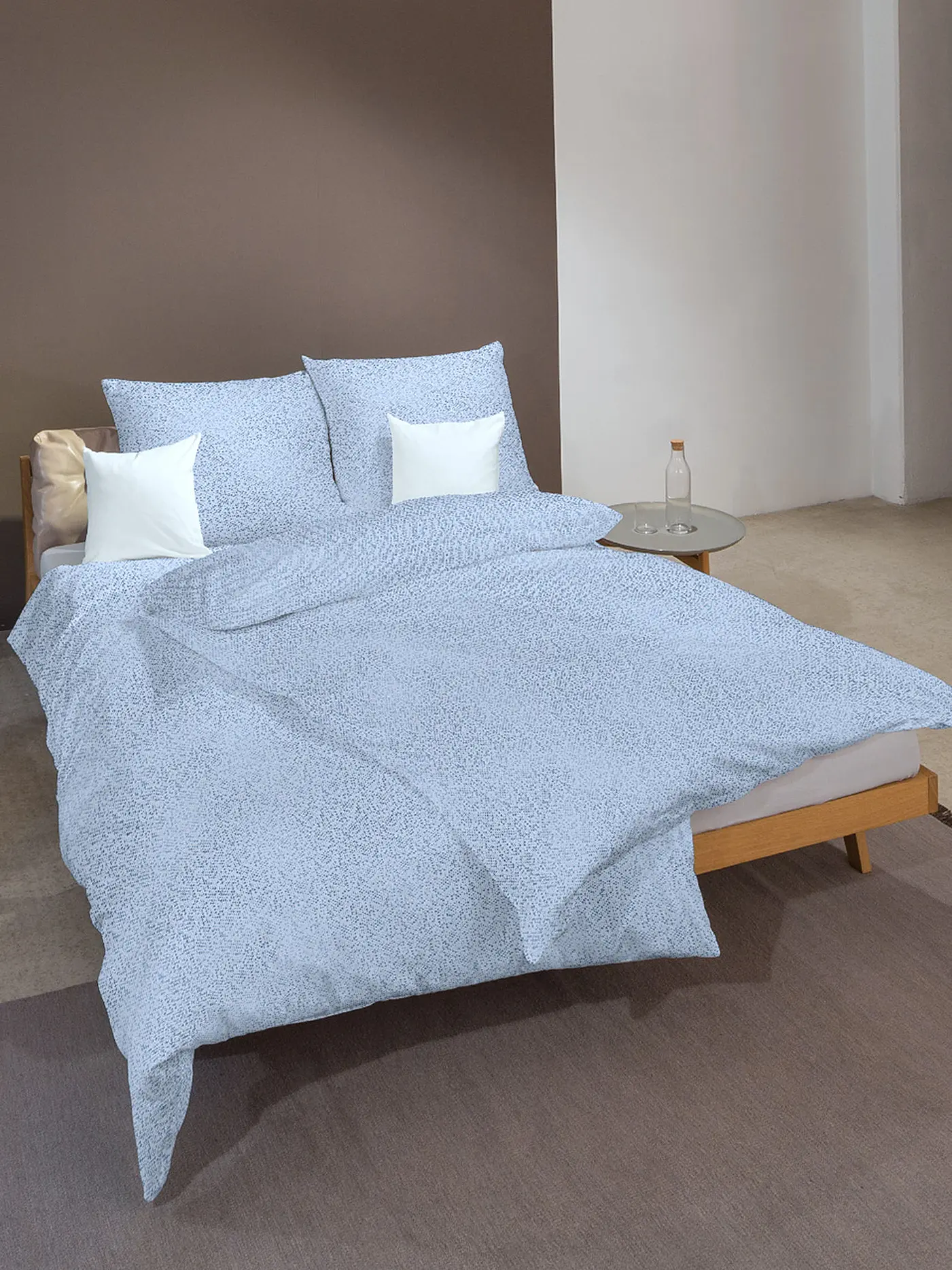 FUSSENEGGER | Satin Bettwäsche Tencel 70x90cm/140x200cm Weiss | hellblau